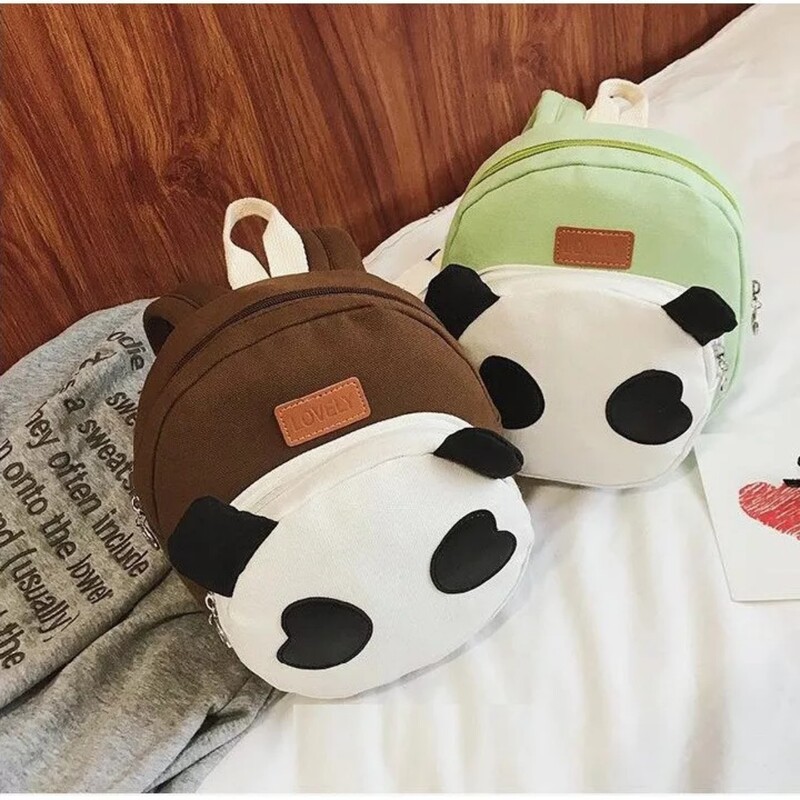 Balo mầm non vải Canvas hình gấu trúc